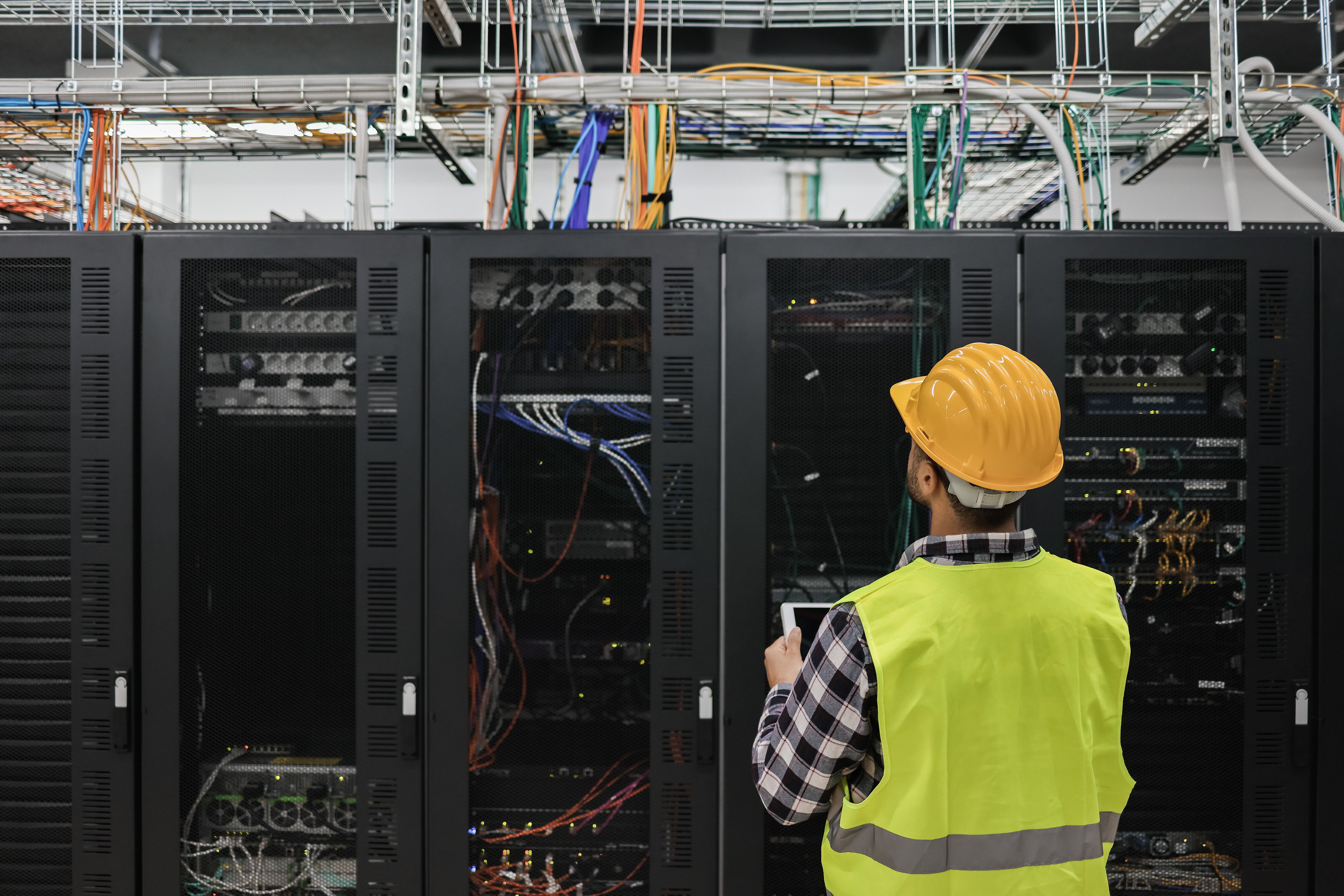 man working in data center