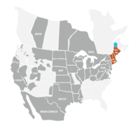 NEISO on a map of North America.