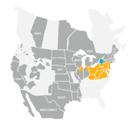 PJM on a map of North America.