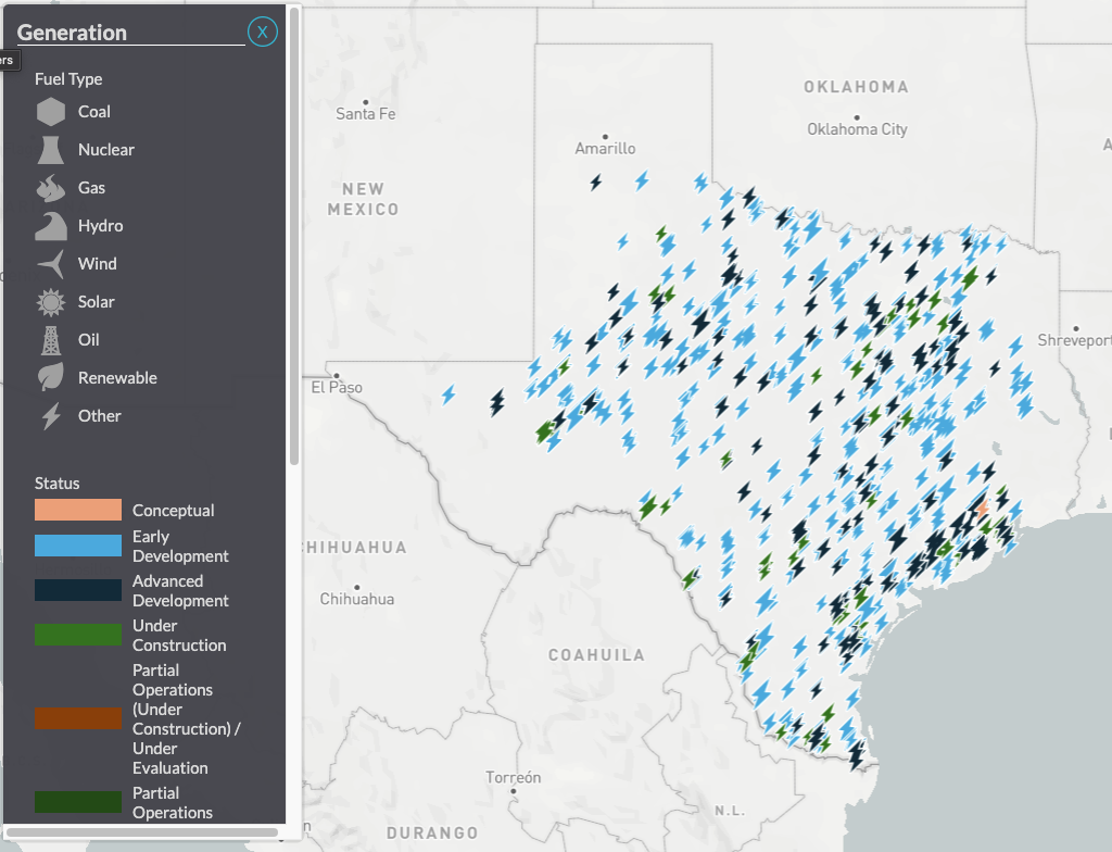 Battery projects in development or under construction in ERCOT as of April 29, 2025.