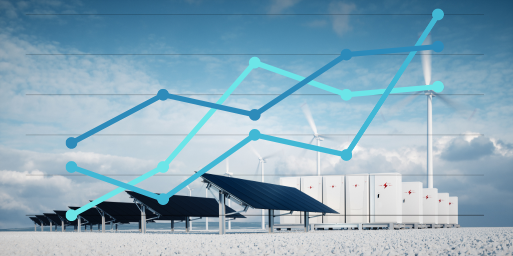 solar panels and wind turbines with graph